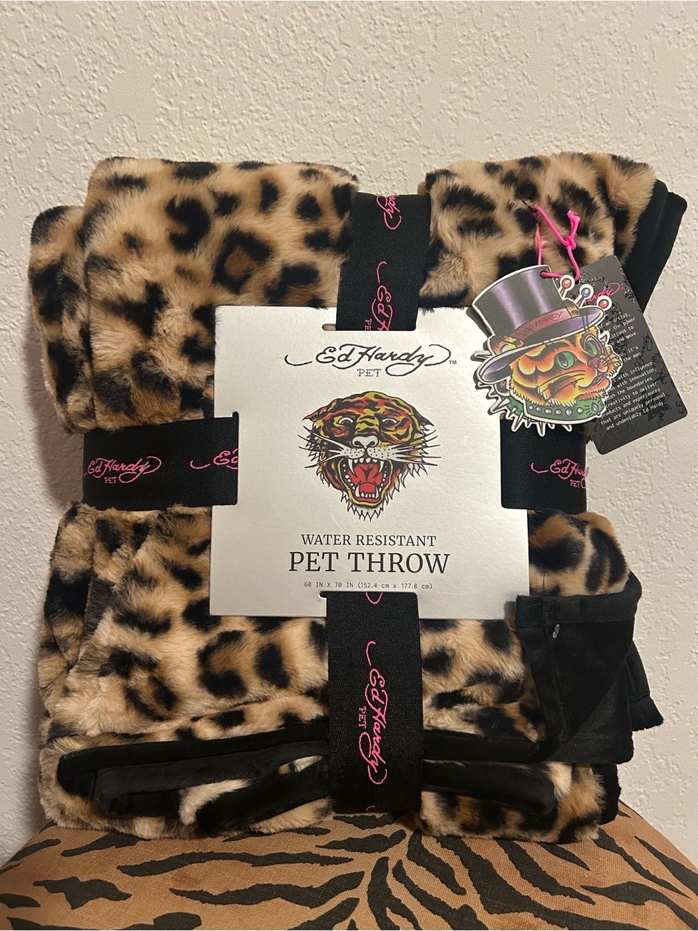Ed Hardy Leopard Cheetah Water-Resistant Furniture Protector Pet Throw Blanket